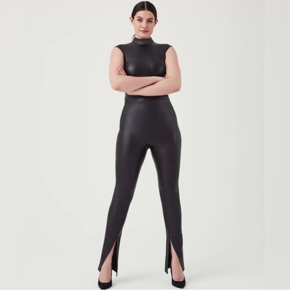 SPANX Split Hem Faux Leather Pants- BRAND NEW - Picture 1 of 4